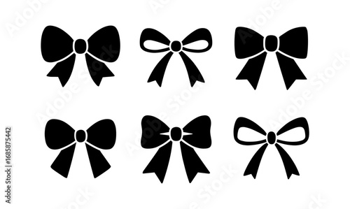 Set of six silhouette bows on white background