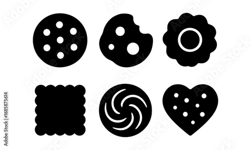 Collection of black cookie silhouettes with various shapes and patterns