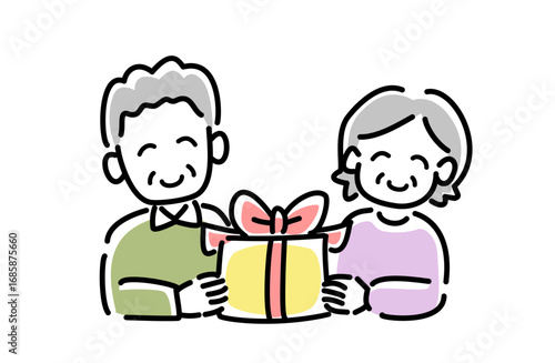 プレゼントを受け取る高齢夫婦のベクターイラスト