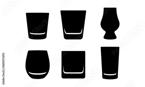 Set of six silhouette cocktail glasses in various shapes