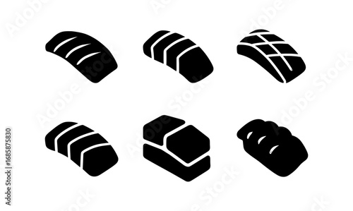 Silhouette sushi icons set featuring nigiri and maki styles