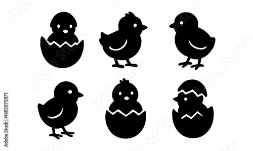 Cute chick silhouettes in various poses and eggshell designs