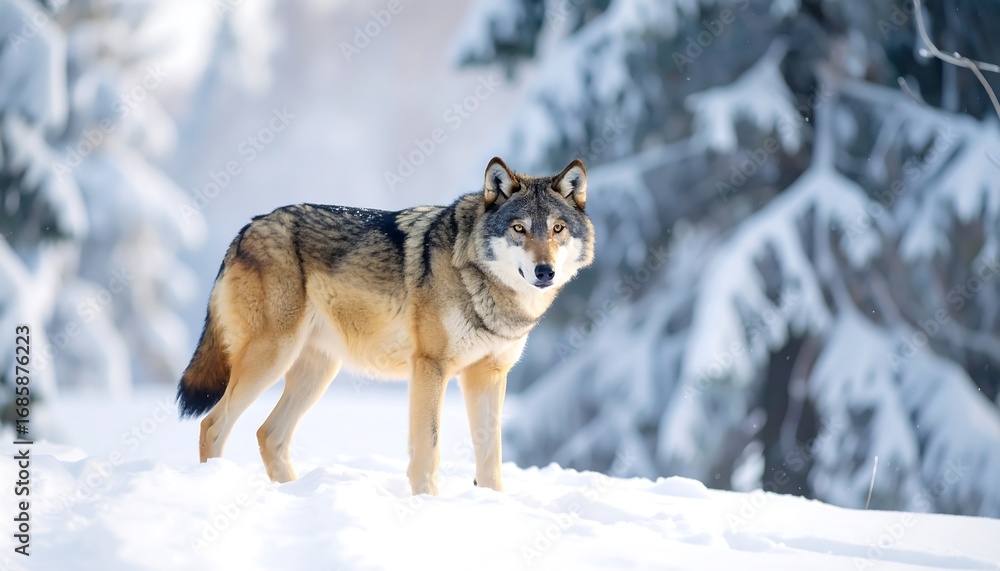 Obraz premium Gray wolf in snowy forest