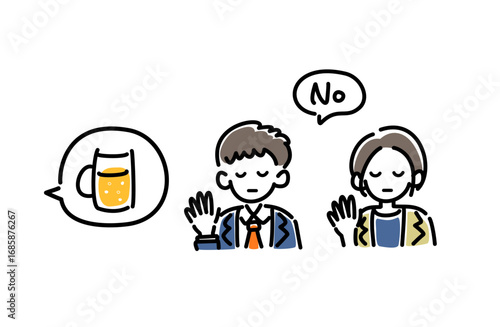 お酒を断る男女のベクターイラスト