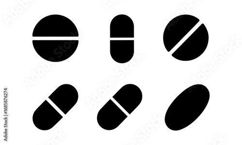 Silhouette collection of minimalist pill and capsule icons