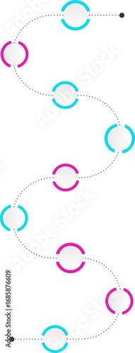 Sequence of gradient circular nodes connected by a single vertical path forming a downward flow.
