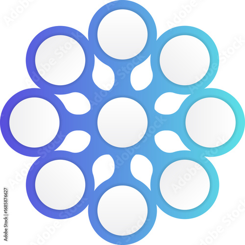 Circular geometric composition with multiple evenly spaced gradient circles forming a flower-like arrangement.