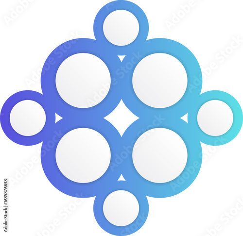 Arrangement of multiple gradient circles grouped together to form a compact cluster structure.