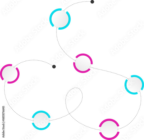 Path design of curved gradient lines connecting circles arranged in a loose circular flow.