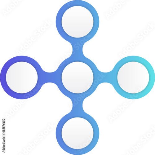 Cluster of connected gradient circles positioned symmetrically to form a cross-shaped arrangement.