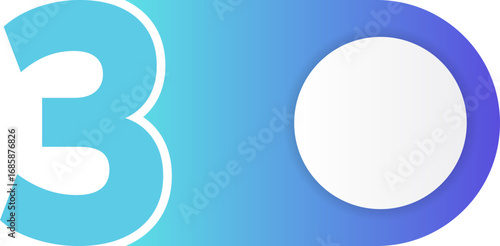 Solid gradient tag in circular form featuring a clear number three.