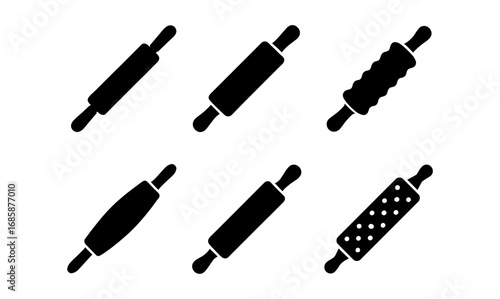 Collection of rolling pin silhouettes: plain, textured, and decorative designs