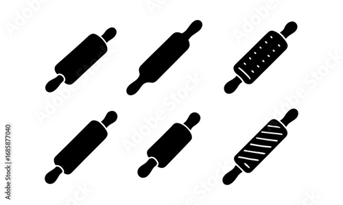 Collection of six rolling pins in simple black silhouette style