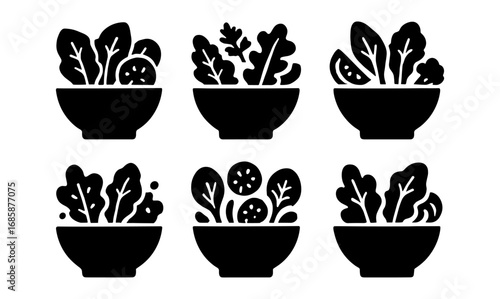 Silhouette salad bowls with fresh vegetables: minimalist black and white design