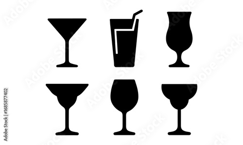 Silhouette collection of cocktail and beverage glasses for design projects