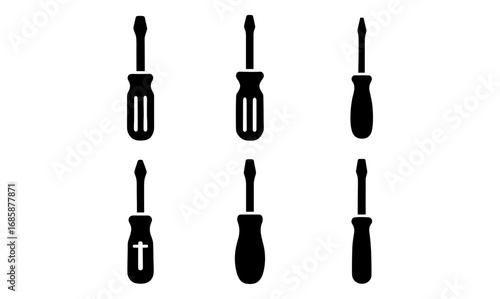 Screwdriver silhouettes set: varied handles and tips for diy tools