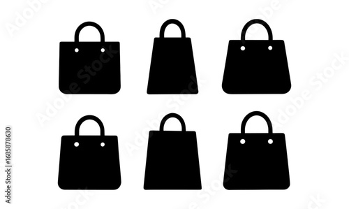 Set of six shopping bag silhouettes in minimalist black design