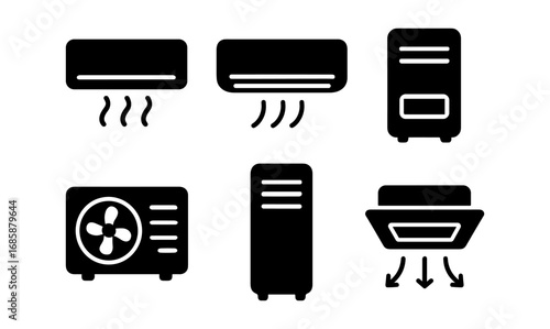 Silhouette icons of air conditioning units and heating appliances for climate control