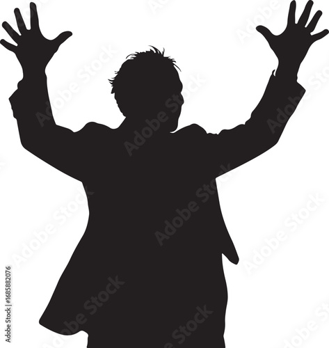 Silhouette of a man in a suit with arms raised in celebration vector