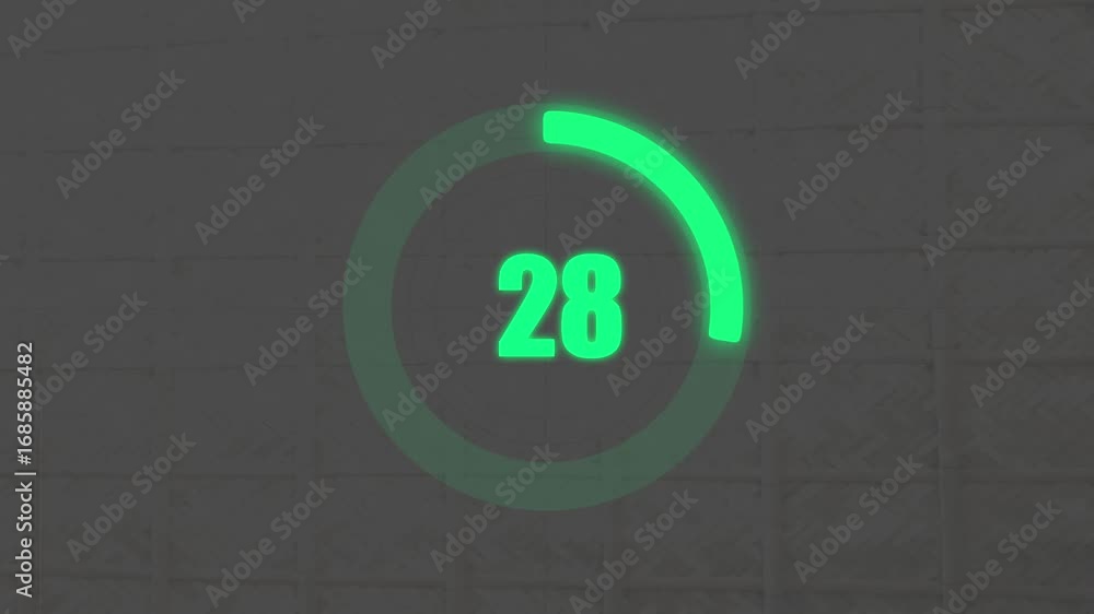 Numerical counting from 0 to 55, Circular progress bar with bright neon ...