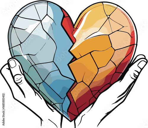 glass yellow blue hearts holding hands