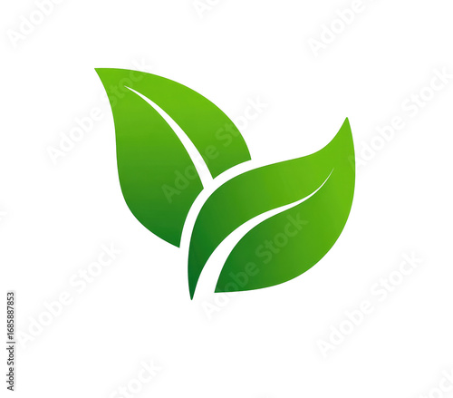 Two stylized, overlapping green leaves on a black background.  The leaves have a slightly textured, gradient appearance, with darker edges