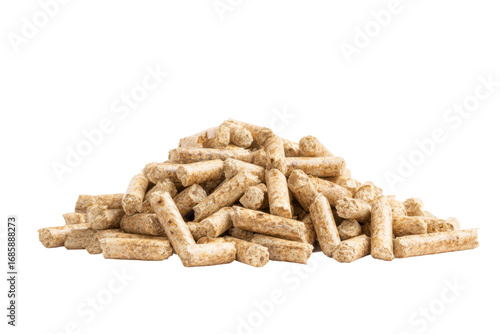 Processed wood pellets for heating warehouse product display clean