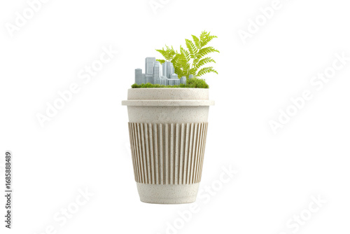 Urban greenery concept planting cities in coffee cups studio view