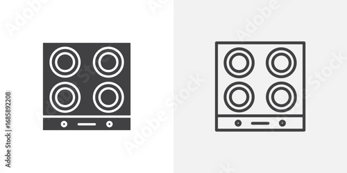 Electric hot plate icon set for ui designs on white background