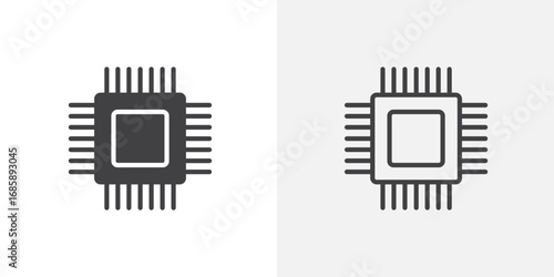 Computer microprocessor icon set for ui designs on white background