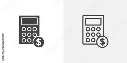 Calculator and dollar icon set for ui designs on white background