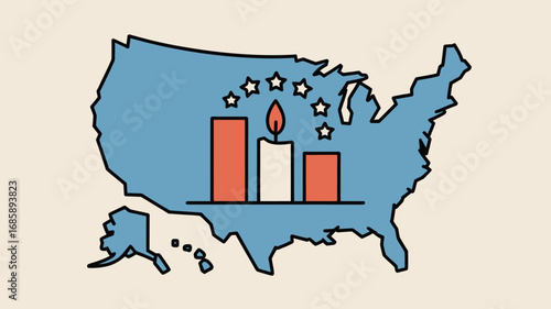 Usa map candle stars chart growth states america patriotic holiday light hope
