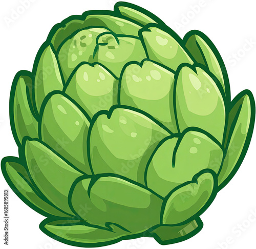 Vibrant green artichoke head, cartoon style