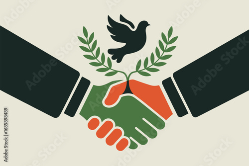 Handshake peace dove olive branch agreement cooperation unity partnership deal