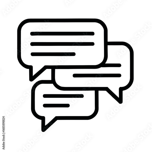 Essential Communication Icon: Three Dynamic Overlapping Chat Bubbles Representing Digital Messaging, Online Dialogue, Social Interaction, Commenting Systems, and Real-time Conversational Flow for Mode