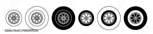 Car wheel Icon collection for ui on white background