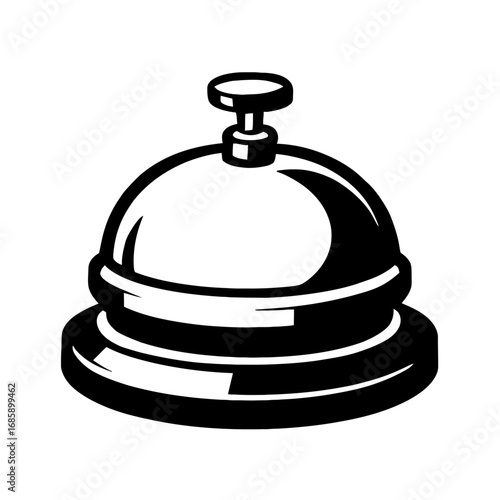 Classic Black & White Hotel Service Bell Icon: A Timeless Vector Illustration for Hospitality, Front Desk, Reception, & Customer Service, Signifying Prompt Assistance and Elegant Communication in Any 