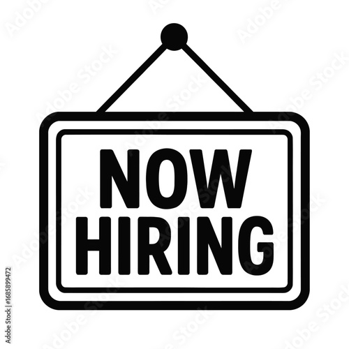 Striking 'Now Hiring' sign vector graphic, an essential icon for businesses announcing immediate job openings and employment opportunities. Perfect for recruitment campaigns, HR departments, and compa