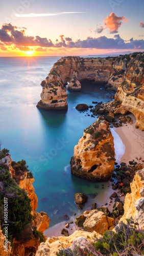 Coastal Sunset View, Rocky Shoreline