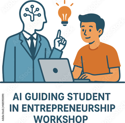 AI guiding student in entrepreneurship workshop Illustration