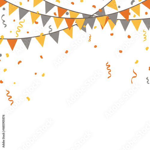 Colorful party bunting and confetti isolated on transparent background