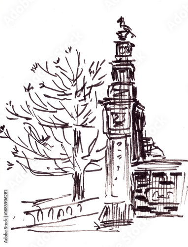 Wallpaper Mural Travel to Vietnam, Hanoi, temple complex, travel sketch Torontodigital.ca