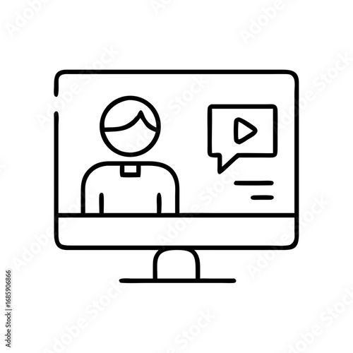 Vector icon of video call for studying with a person on screen