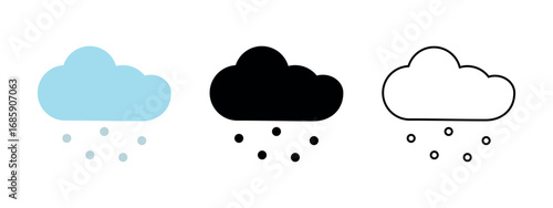 Hail icon color, outline, black full. Cloud and ice pellets. Frozen Rain or droplets, Hailstones. Set of different types of weather symbol sleet for forecast interface. Flat style. Vector illustration