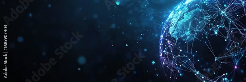 Digital representation of a globe showcasing interconnected networks and data points in a dark and vibrant environment