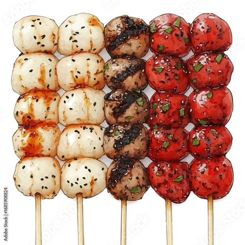 Dango, watercolor painting vector, isolated on a white background.