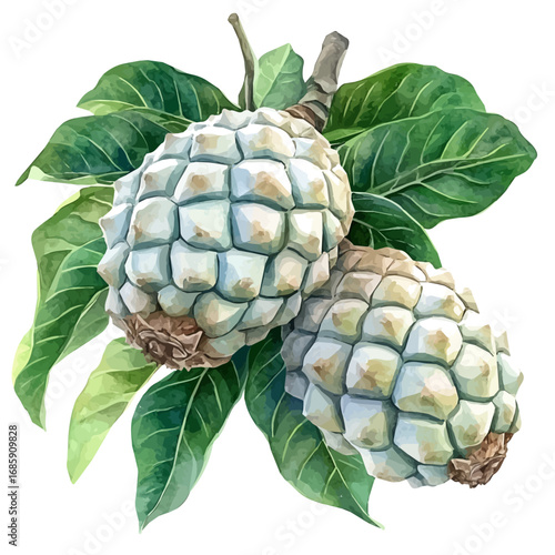 Custard Apple, watercolor illustration vector, isolated on a white background.