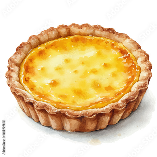 Custard Tart, watercolor drawing vector, isolated on a white background.