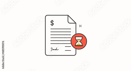 Urgent financial document review hourglass signifies deadline for payment or contract approval