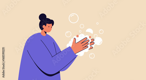 Person diligently washing hands with soap and bubbles, promoting hygiene and health awareness